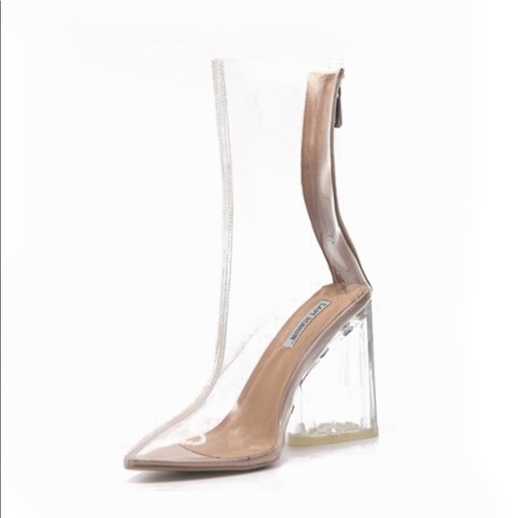 Clear Pointy Toe Chunky Heel Booties - Picture 3 of 7